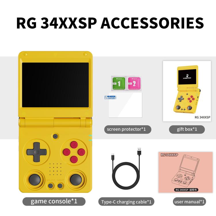 ANBERNIC RG 34XXSP 3.4-inch IPS Linux Retro Console, Quad-Core Cortex-A53, 5G WiFi, Clamshell with Dual Joysticks, 64G, 64G+128G, 64G+256G