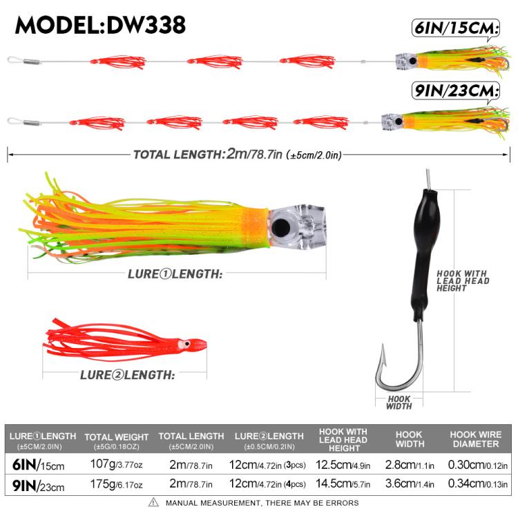 Octopus Squid Soft Lures Daisy Chain with Lead Head Trolling Lures Fishing Rig Offshore Saltwater Fishing Skirt Baits, PROBEROS 6inch, PROBEROS 9inch
