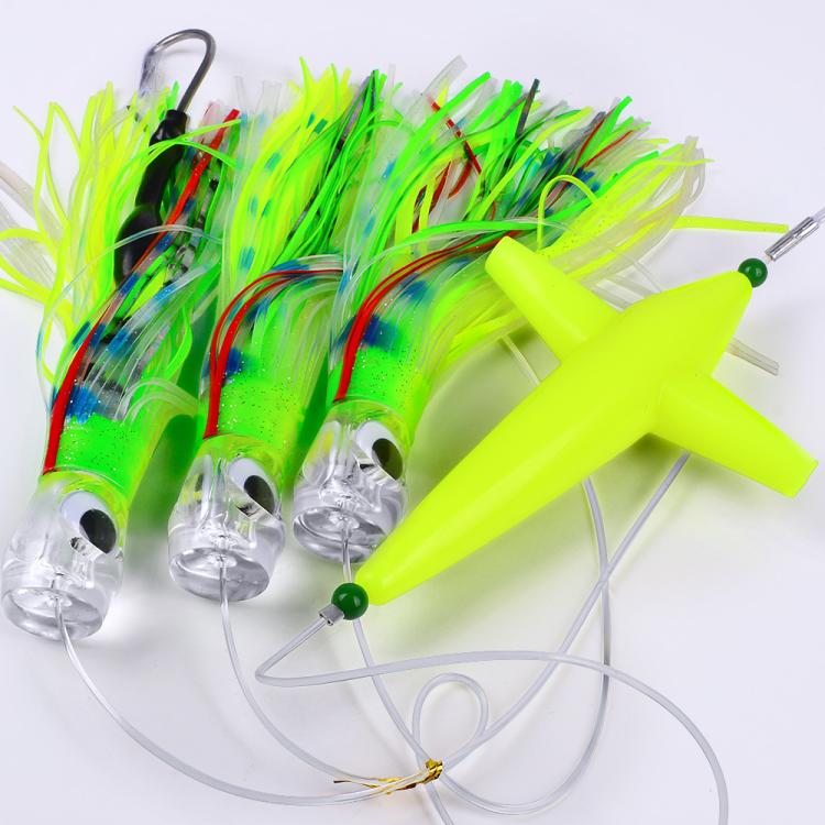 Saltwater Trolling Lure Rig Octopus Squid Skirt Lures with Spreader Bird & Weighted Lead Head Hook, PROBEROS 6inch, PROBEROS 9inch