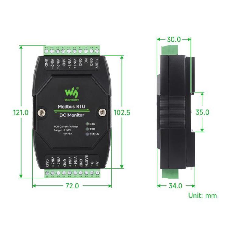 Industrial 4-Ch DC Monitoring Module, 16-Bit High-Precision Acquisition, Supports Voltage And Current Measurement, Modbus RTU Protocol, 33931