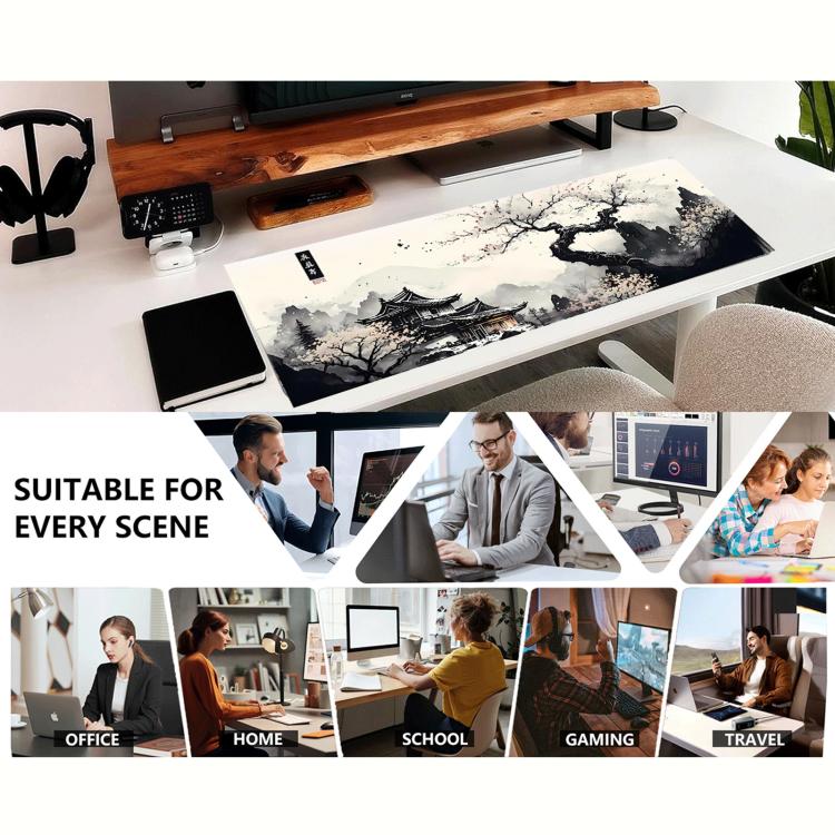 Stain-Resistant Ancient Landscape Mouse Pad, E-Sports Gaming Keyboard Desk Mat, 30 x 80 x 0.2cm, 30 x 80 x 0.3cm, 40 x 90 x 0.2cm, 40 x 90 x 0.3cm