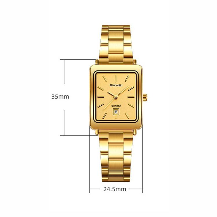 SKMEI 2566 Women Vintage Steel-Strap Business Watch 30m Water-Resistant Daily-Use Calendar Quartz Watch