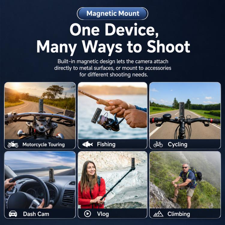 180-Degree Rotatable Lens Magnetic Body Camera 1080P Action Cam with OLED Display, WiFi Version