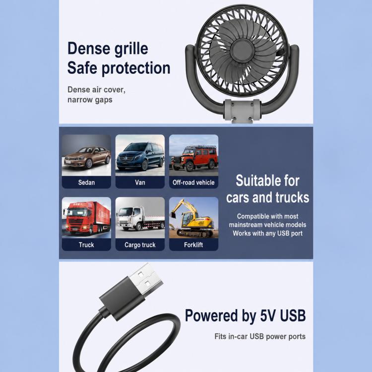 F5504 Car Cooling Fan With Phone Holder 3-Way Foldable Adjustable Quiet Fan, F5504