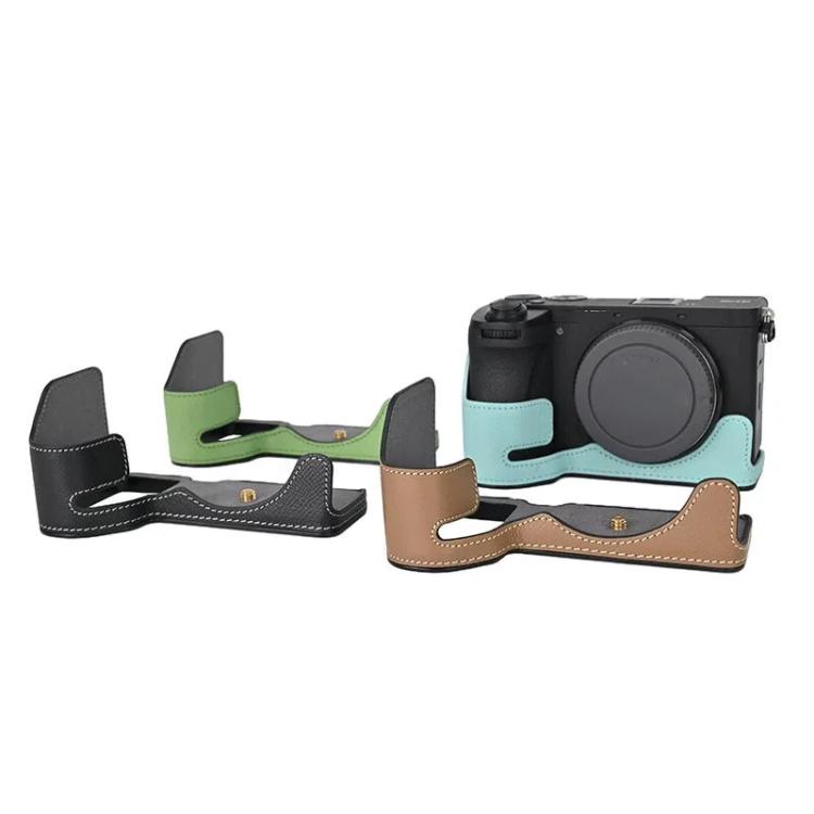For Sony Alpha 6700 / ILCE-6700 Genuine Leather Half Case Aluminum Alloy Bottom Camera Protective Base
