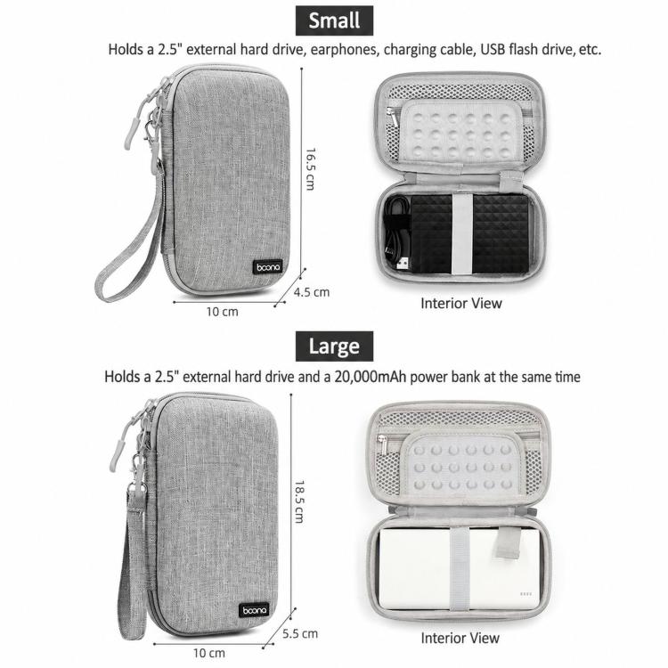 Baona BN-F007 Hard EVA External Hard Drive Case Shockproof Power Bank Organizer Electronic Travel Bag, Small Gray, Small Black, Large Gray, Large Black