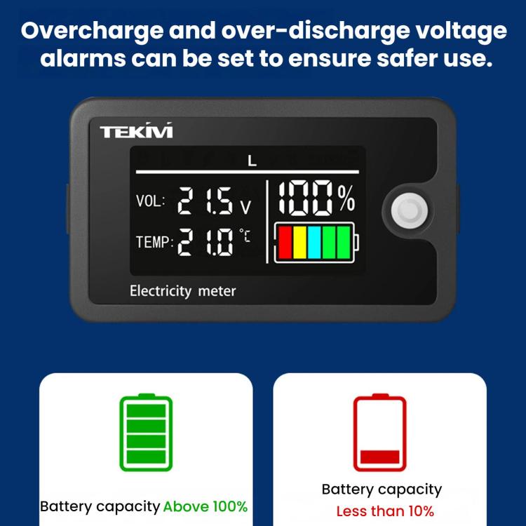 TEKM 8-100V Universal LCD Two-Wire Battery Voltage Meter with Digital Display, Standard, Waterproof, Waterproof + Stand, Waterproof + Stand + Base