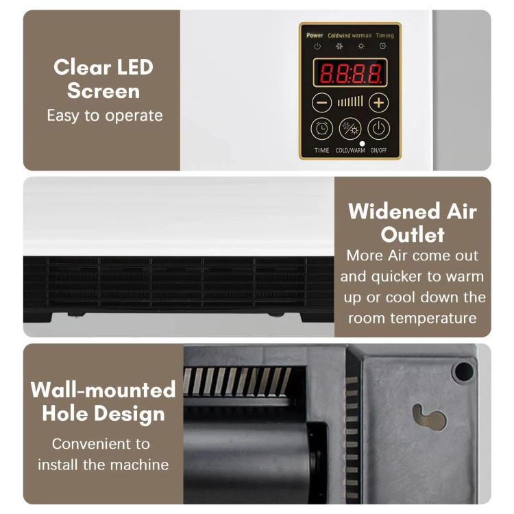 Wall Mounted Air Conditioner Fan Household Cooling & Heating Fan Electric Heater, EU Plug, UK Plug, US 110V 2-Pin Plug, US 110V 3-Pin Plug, AU Plug, Natural Gentle Breeze US 3-Pin Plug