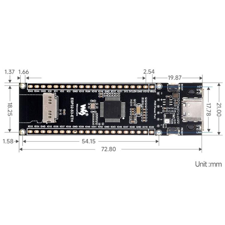 WAVESHARE ESP32-S3 ETH Development Board, 10/100Mbps RJ45 Ethernet Port, Wi-Fi & Bluetooth Support, 240MHz Dual Core Processor, Single Board No Soldered Pin Header, Mainboard+OV5640 Camera No Soldered Pin Header