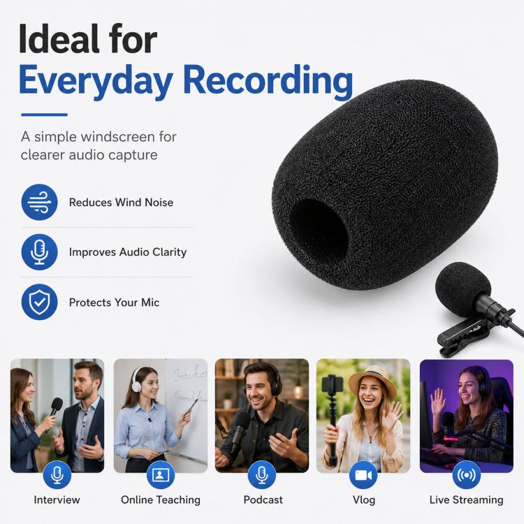 Microphone Foam Cover Universal Headset Lapel Lavalier Mic Windscreen Sponge Pop Filter, 25x20x6mm, 30x23x8mm, 31x25x10mm, 36x23x12mm, 45x35x15mm