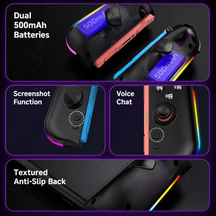 For Nintendo Switch 2 Left + Right Magnetic Controllers 9-Axis RGB Motion-Sensing Hall-Effect Joystick With Bluetooth 5.4 Wake-Up and Burst Fire Functionality