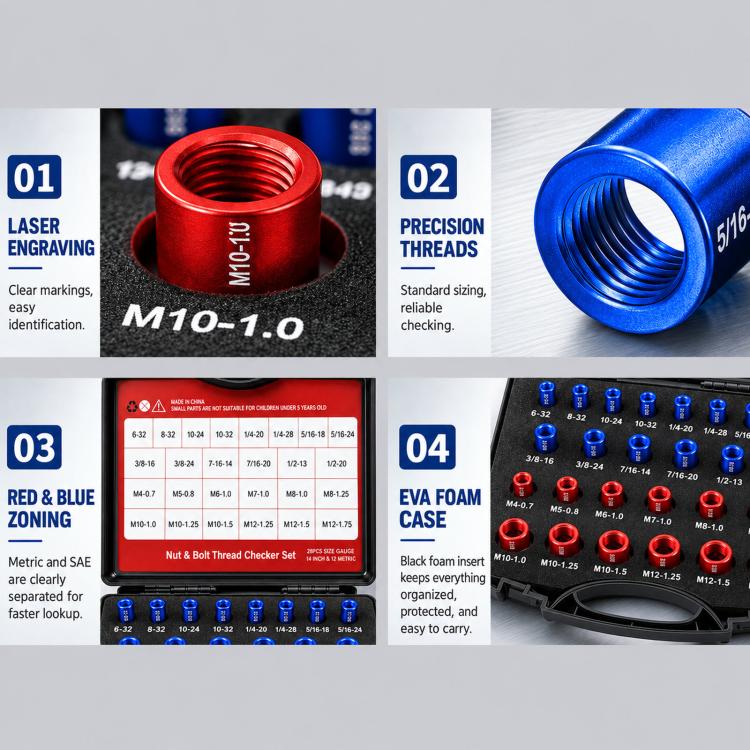 Nut Bolt Thread Checker Set For Thread Inspection Hardware Maintenance, 26 in 1