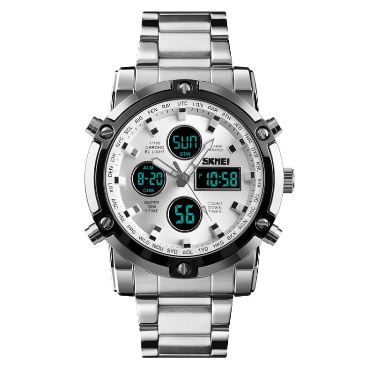 SKMEI 1389 Multifunctional Men Business Digital Watch 30m Waterproof Large Dial Wrist Watch with Stainless Steel Watchband , 1389 Black, 1389 Blue, 1389 Silver, 1389 Silver+Black