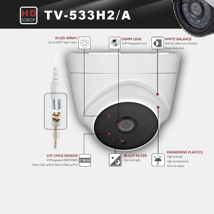 533A CE & RoHS Certificated Waterproof 3.6mm 3MP Lens AHD Camera with 2 IR LED Arrays, Support Night Vision & White Balance, 533A-H2, 533A-W, 533A-L