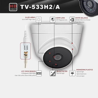 533A CE & RoHS Certificated Waterproof 3.6mm 3MP Lens AHD Camera with 2 IR LED Arrays, Support Night Vision & White Balance, 533A-H2, 533A-W, 533A-L