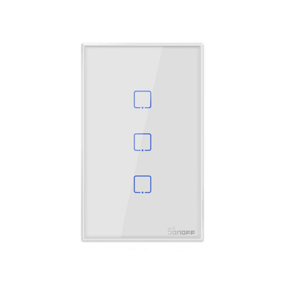 Sonoff T2 Touch 120mm Tempered Glass Panel Wall Switch Smart Home Light Touch Switch, Compatible with Alexa and Google Home, AC 100V-240V, US Plug, 120mm/ 3 US Plug