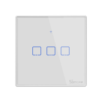 Sonoff T2 Touch 86mm Tempered Glass Panel Wall Switch Smart Home Light Touch Switch, Compatible with Alexa and Google Home, AC 100V-240V, UK Plug, 86mm/ 3 UK Plug