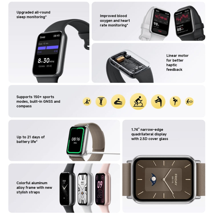 Original Xiaomi Smart Band 9 Pro 1.74 inch AMOLED Screen 5ATM Waterproof Smart Watch, Support Blood Oxygen / Heart Rate Monitor, Smart Band 9 Pro Black, Smart Band 9 Pro Silver