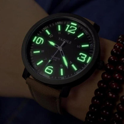 319 YAZOLE Men Fashion Luminous Business Leather Band Quartz Wrist Watch