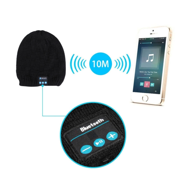 Square Textured Knitted Bluetooth Headset Warm Winter Hat with Mic for Boy & Girl & Adults