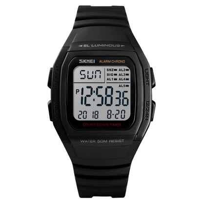 SKMEI 1278 Fashionable Outdoor 50m Waterproof Digital Watch Student Sports Wrist Watch Support 5 Group Alarm Clocks