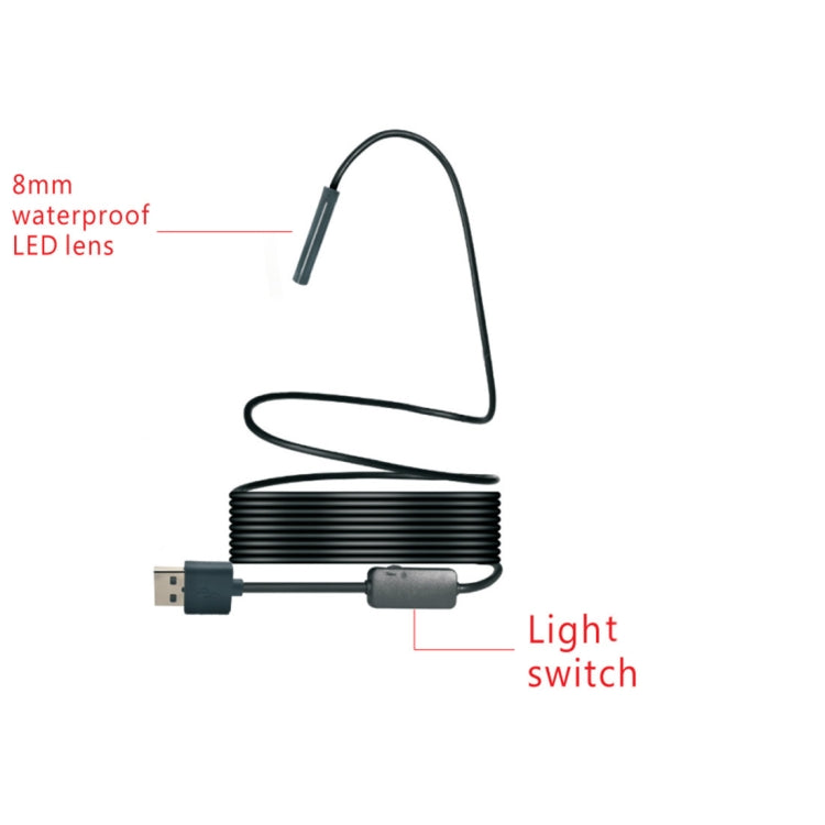 YPC110 8mm 2.0MP HD Camera WiFi Endoscope Snake Tube Inspection Camera with 8 LED, Waterproof IP68, Lens Diameter: 8mm, Length: 2m, Hard Line, 2m Hard Line