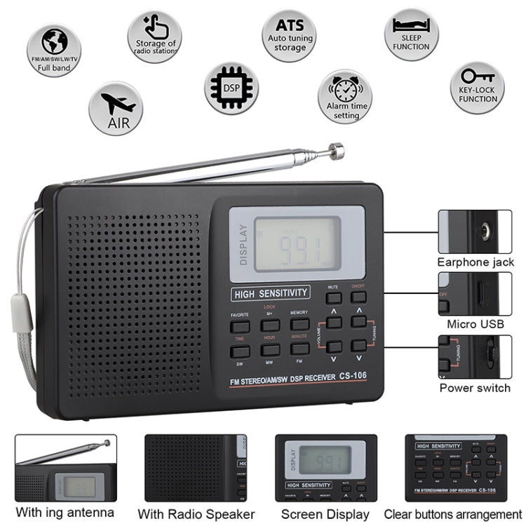 CS-106 10KHZ Multifunctional Full Band Digital Demodulation Stereo Radio Receiver, 10KHZ