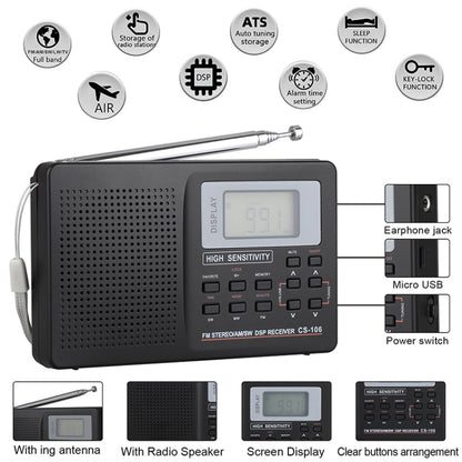 CS-106 10KHZ Multifunctional Full Band Digital Demodulation Stereo Radio Receiver, 10KHZ