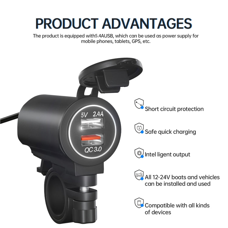 ZH-723F5 Car / Motorcycle QC3.0 Cell Phone Fast Charging Dual USB Car Charger