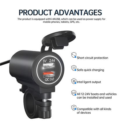ZH-723F5 Car / Motorcycle QC3.0 Cell Phone Fast Charging Dual USB Car Charger
