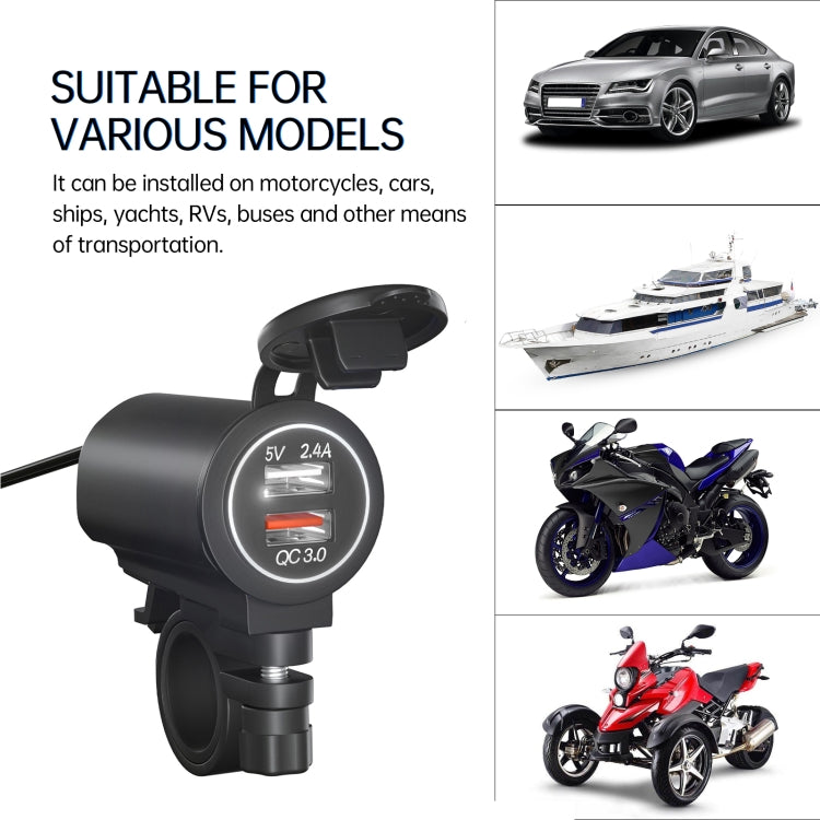 ZH-723F5 Car / Motorcycle QC3.0 Cell Phone Fast Charging Dual USB Car Charger