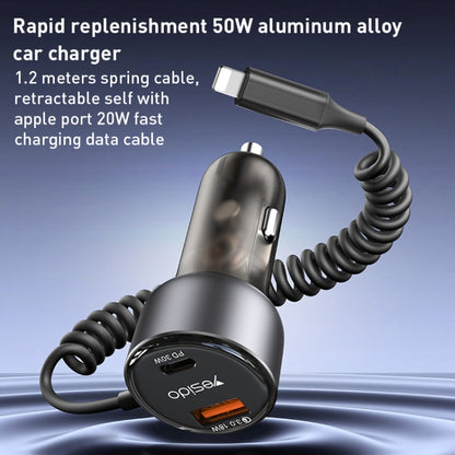 Yesido Y57 50W PD + QC3.0 Dual Port Car Charger with 8 Pin Spring Data Cable, Y57