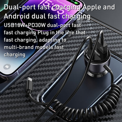 Yesido Y57 50W PD + QC3.0 Dual Port Car Charger with 8 Pin Spring Data Cable, Y57