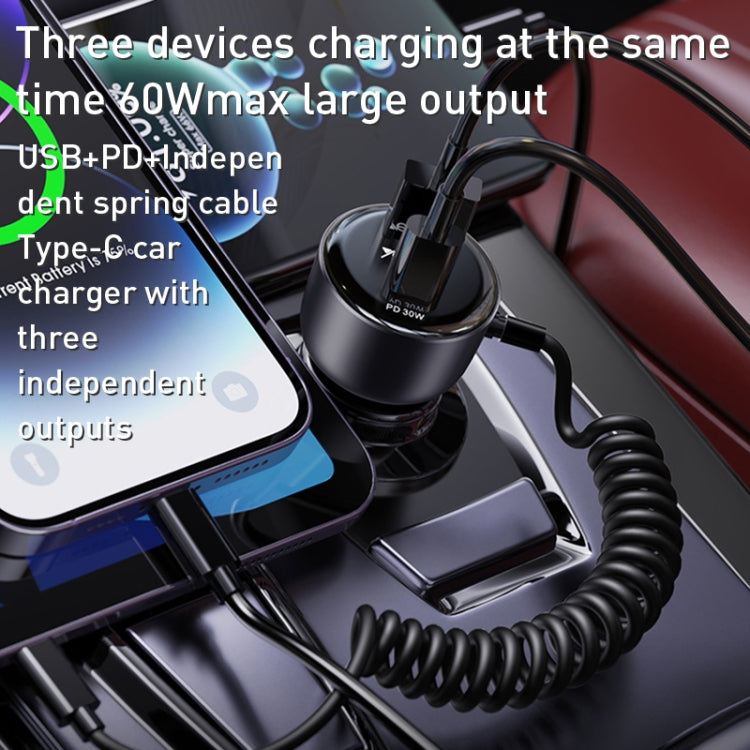 Yesido Y57 50W PD + QC3.0 Dual Port Car Charger with 8 Pin Spring Data Cable, Y57