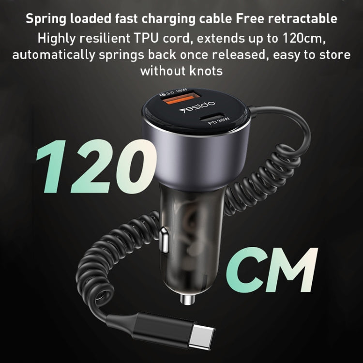 Yesido Y57 50W PD + QC3.0 Dual Port Car Charger with 8 Pin Spring Data Cable, Y57