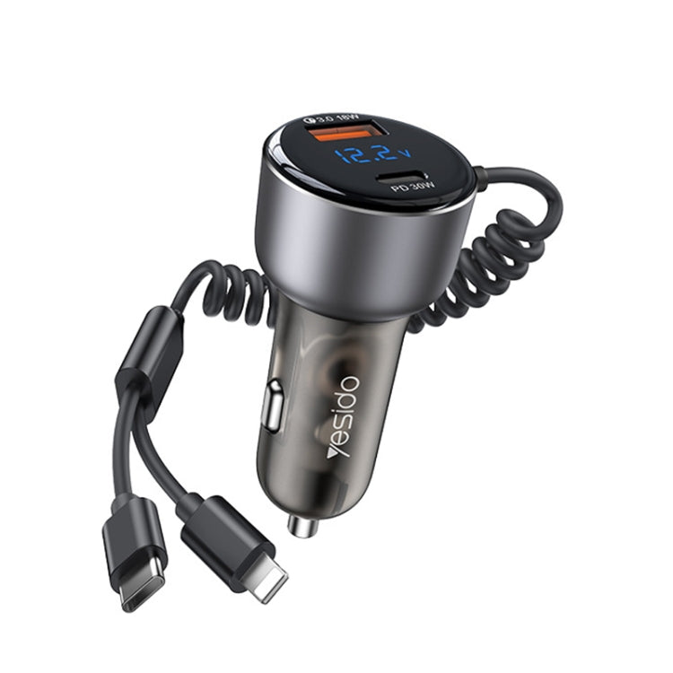 Yesido Y58 60W PD + QC3.0 Dual Port Car Fast Charger with USB-C / Type-C + 8 Pin Spring Cable, Y58