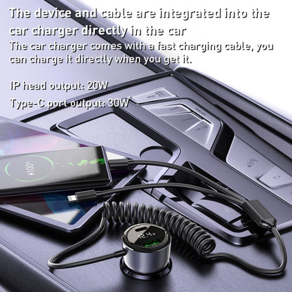 Yesido Y58 60W PD + QC3.0 Dual Port Car Fast Charger with USB-C / Type-C + 8 Pin Spring Cable, Y58
