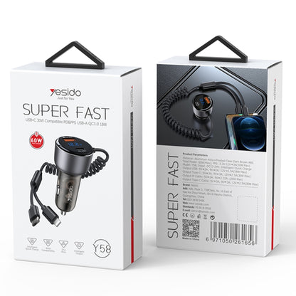 Yesido Y58 60W PD + QC3.0 Dual Port Car Fast Charger with USB-C / Type-C + 8 Pin Spring Cable, Y58