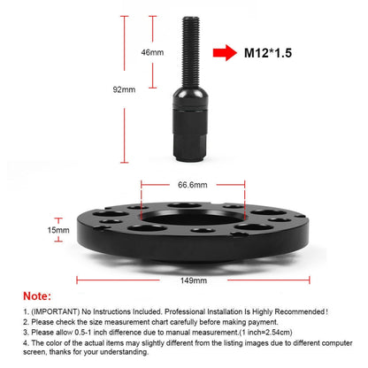 For Mercedes-Benz 15mm Car Modified Wheel Hub Flange Center Wheel Spacer with M12x1.5 Screws, 15mm