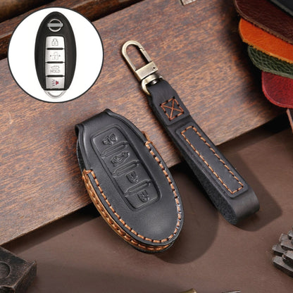 For Nissan 4-button Horn Hallmo Car Cowhide Leather Key Protective Cover Key Case, C066