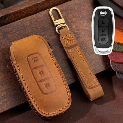 For Nissan Teana / Ariya 3-button Tail Box Hallmo Car Cowhide Leather Key Protective Cover Key Case, 3-button Tail Box