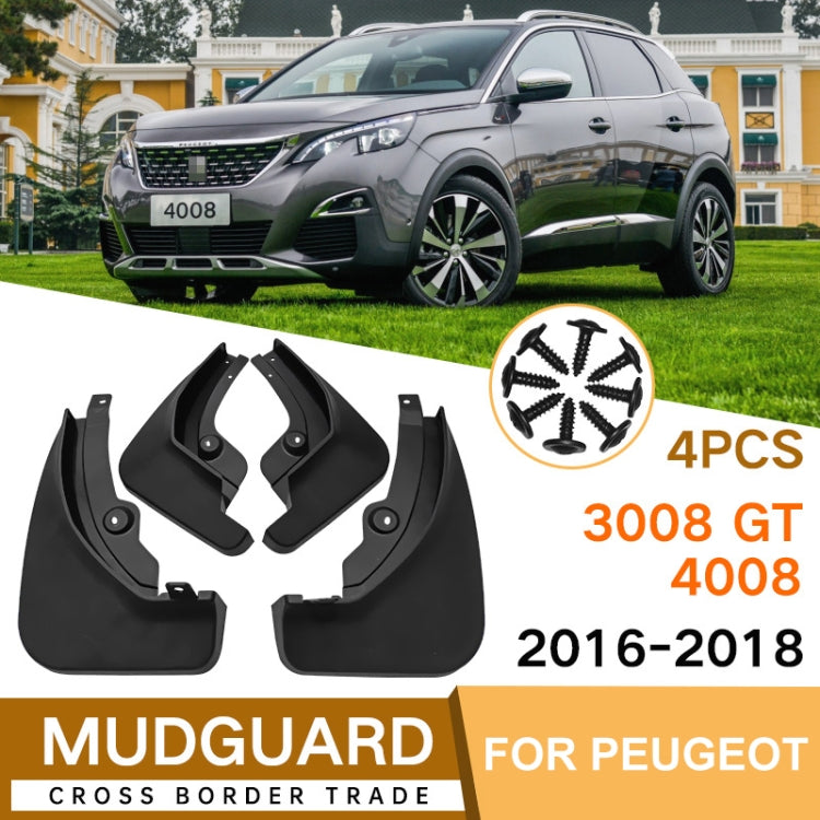 For Peugeot 4008 / 3008GT 2016-2021 4pcs/Set Car Auto Soft Plastic Splash Flaps Fender Guard, For Peugeot 4008 / 3008GT 2016-2021
