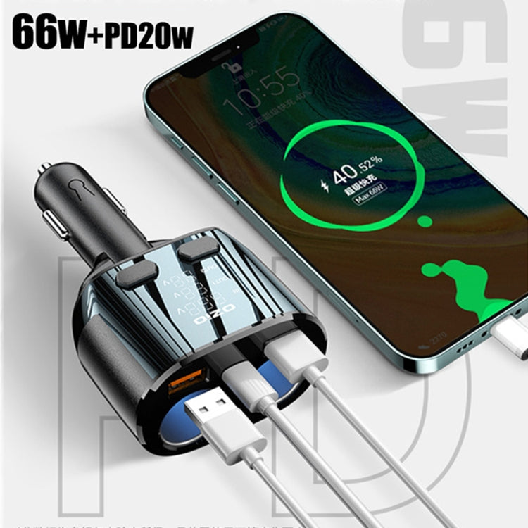 Ozio CL48TC 66W PD 20W + USB Dual Port Multi-function Car Charger with Dual Cigarette Lighters, CL48TC