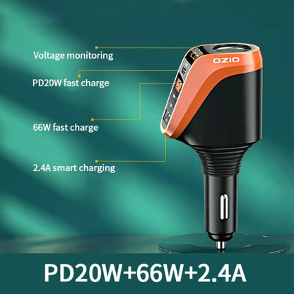 DY48TC 188W USB-C / Type-C + USB Dual Port Multi-function Car Charger with Cigarette Lighter