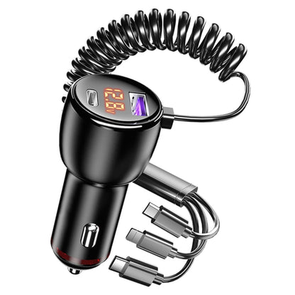 HX06 151W Type-C + USB Dual Port Car Charger with 3 in 1 Spring Data Cable, HX06