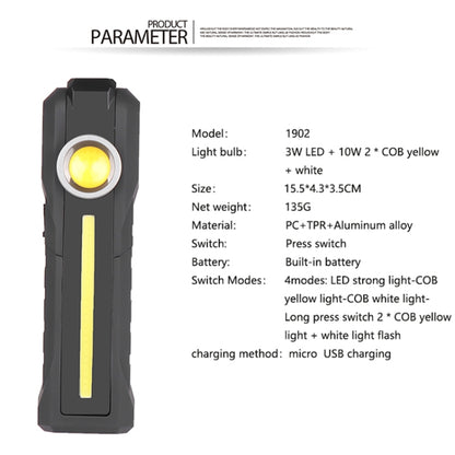 1902A Folding Magnet Car Inspection Light Work Maintenance Lamp Emergency COB LED USB Charging Lamp, 1902A