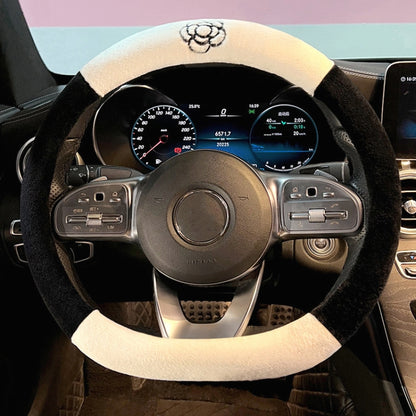 D Style Car Universal Camellia Pattern Plush Warm Anti-skid Steering Wheel Cover, Diameter: 38cm, D Style
