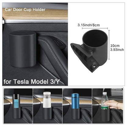 For Tesla Model Y / 3 2pcs / Set Car Door Main & Passenger Driver Water Cup Storage Holder, 2pcs / Set