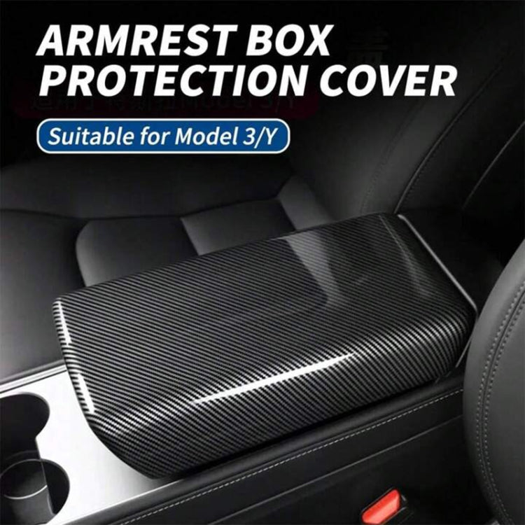 For Tesla Model 3 / Y Car Center Console Armrest Box Carbon Fiber Pattern Protective Cover, Armrest Box Protective Cover