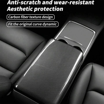 For Tesla Model 3 / Y Car Center Console Armrest Box Carbon Fiber Pattern Protective Cover, Armrest Box Protective Cover